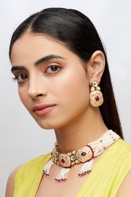 Square Motif Gold-plated Choker Necklace Set