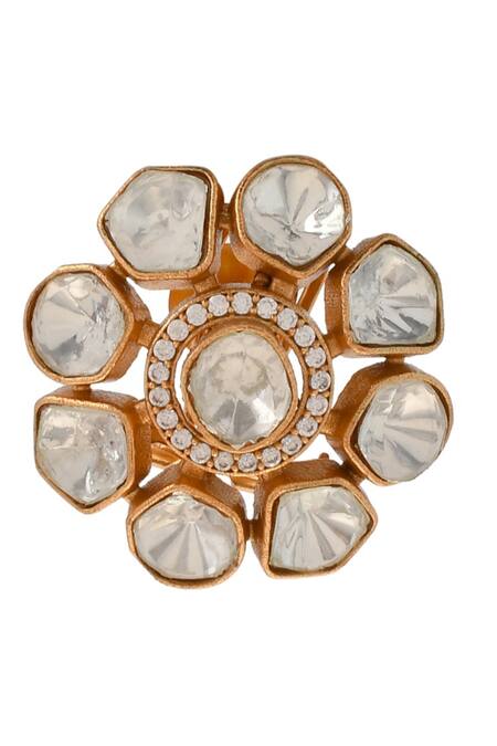 Ishhaara_Gold Plated Diamonds, Stones Kundan Embellished Stud Earrings _Online_at_Aza_Fashions