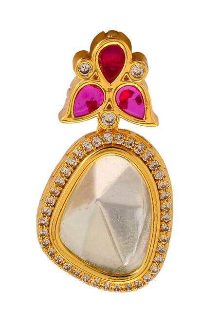 Ishhaara Gold Plated Diamonds, Stones Embellished Polki Drop Earrings Online at Aza Fashions Ishhaara_Gold Plated Diamonds, Stones Embellished Polki Drop Earrings _Online_at_Aza_Fashions