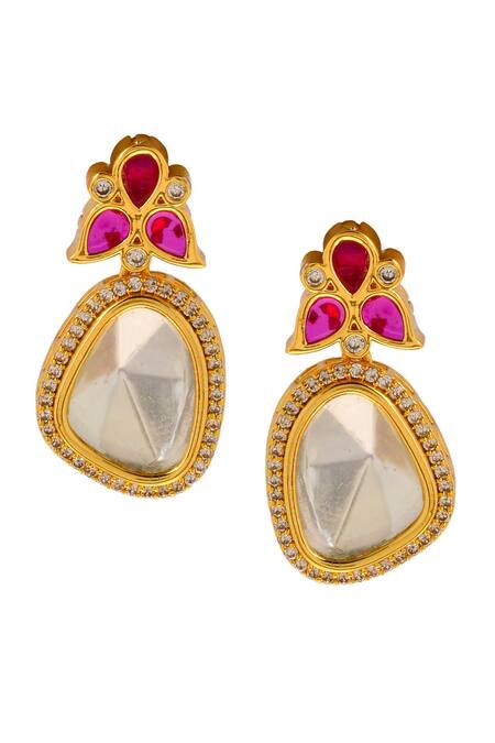 Buy Ishhaara Gold Plated Diamonds, Stones Embellished Polki Drop Earrings Online at Aza Fashions Buy_Ishhaara_Gold Plated Diamonds, Stones Embellished Polki Drop Earrings _Online_at_Aza_Fashions