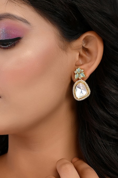 Ishhaara Gold Plated Diamonds, Stones Embellished Polki Earrings Online at Aza Fashions Ishhaara_Gold Plated Diamonds, Stones Embellished Polki Earrings _Online_at_Aza_Fashions