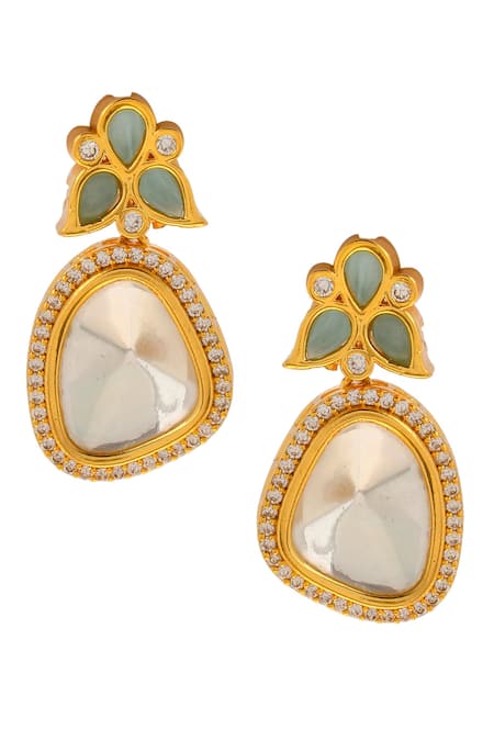 Shop Ishhaara Gold Plated Diamonds, Stones Embellished Polki Earrings Online at Aza Fashions Shop_Ishhaara_Gold Plated Diamonds, Stones Embellished Polki Earrings _Online_at_Aza_Fashions