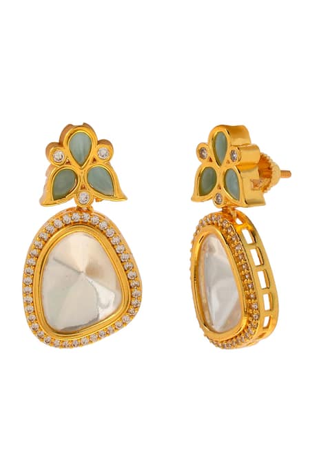 Ishhaara Gold Plated Diamonds, Stones Embellished Polki Earrings at Aza Fashions Ishhaara_Gold Plated Diamonds, Stones Embellished Polki Earrings _at_Aza_Fashions