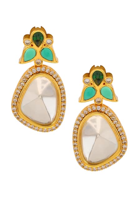 Buy_Ishhaara_Gold Plated Diamonds, Stones Polki Embellished Earrings _Online_at_Aza_Fashions