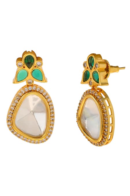 Shop_Ishhaara_Gold Plated Diamonds, Stones Polki Embellished Earrings _Online_at_Aza_Fashions