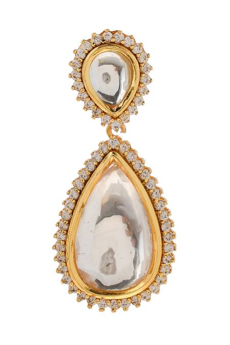 Ishhaara Gold Plated Diamonds, Stones Tear Embellished Earrings Online at Aza Fashions Ishhaara_Gold Plated Diamonds, Stones Tear Embellished Earrings _Online_at_Aza_Fashions