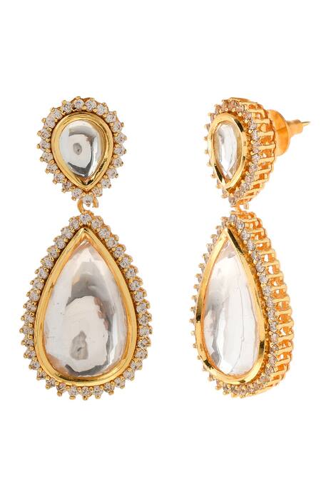 Shop Ishhaara Gold Plated Diamonds, Stones Tear Embellished Earrings Online at Aza Fashions Shop_Ishhaara_Gold Plated Diamonds, Stones Tear Embellished Earrings _Online_at_Aza_Fashions