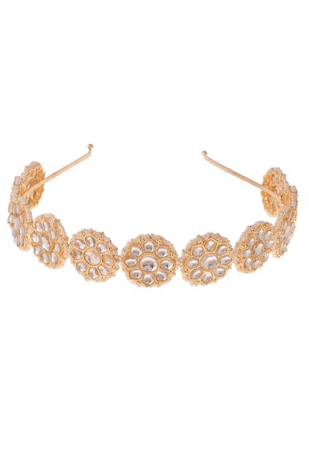 Ishhaara Gold Beads, Embroidery Kundan And Embellished Hairband Online at Aza Fashions Ishhaara_Gold Beads, Embroidery Kundan And Embellished Hairband _Online_at_Aza_Fashions