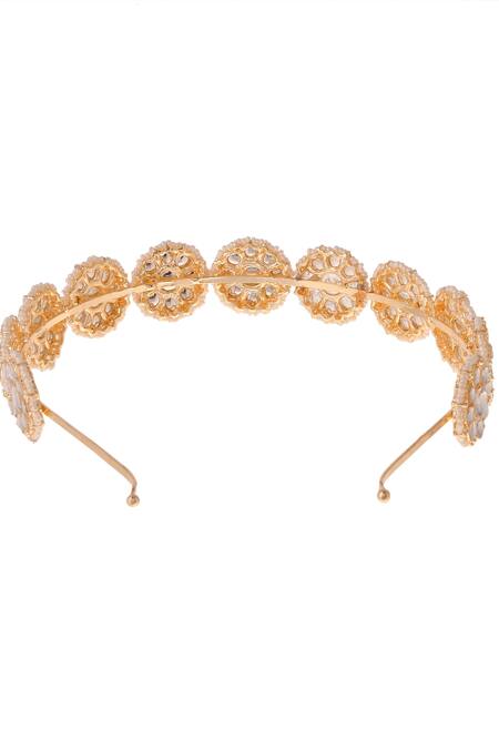 Buy Ishhaara Gold Beads, Embroidery Kundan And Embellished Hairband Online at Aza Fashions Buy_Ishhaara_Gold Beads, Embroidery Kundan And Embellished Hairband _Online_at_Aza_Fashions