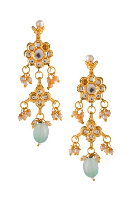 Shop_Ishhaara_Multi Color Stones, Beads Lotus Kundan Embellished Necklace Set _Online_at_Aza_Fashions