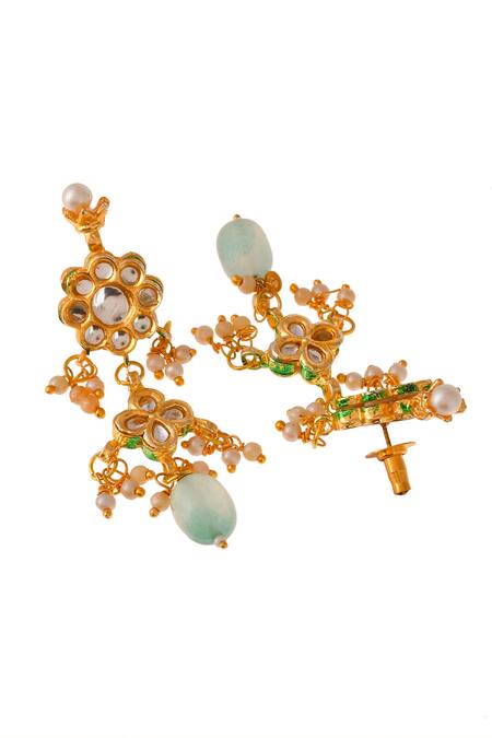 Ishhaara_Multi Color Stones, Beads Lotus Kundan Embellished Necklace Set _at_Aza_Fashions