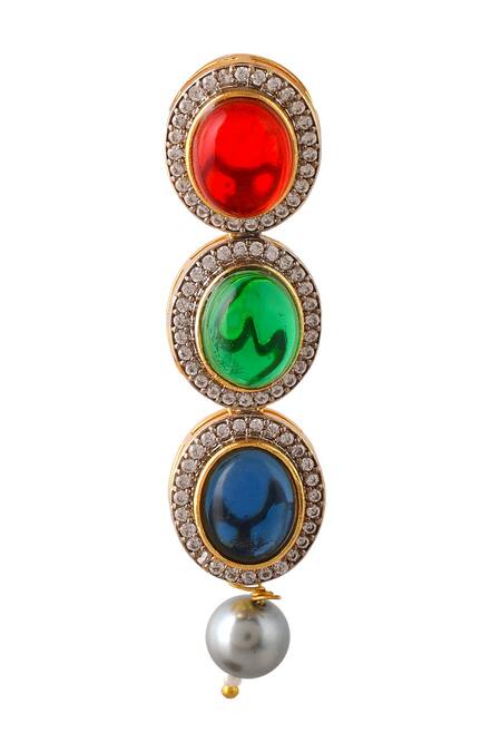 Buy_Ishhaara_Multi Color Beads, Diamonds, Stones Embellished Layered Necklace Set _Online_at_Aza_Fashions