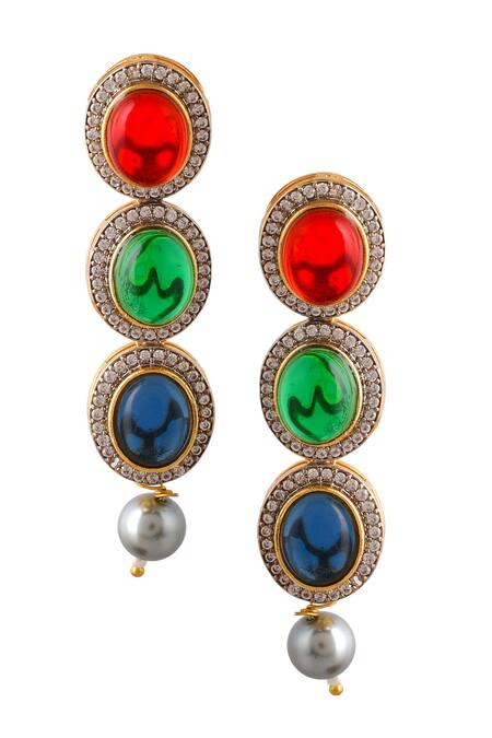 Shop_Ishhaara_Multi Color Beads, Diamonds, Stones Embellished Layered Necklace Set _Online_at_Aza_Fashions