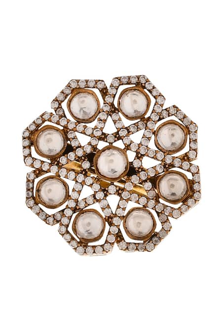 Ishhaara Gold Plated Stones Floral Embellished Ring Online at Aza Fashions Ishhaara_Gold Plated Stones Floral Embellished Ring _Online_at_Aza_Fashions