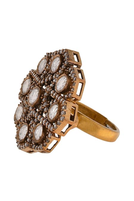 Buy Ishhaara Gold Plated Stones Floral Embellished Ring Online at Aza Fashions Buy_Ishhaara_Gold Plated Stones Floral Embellished Ring _Online_at_Aza_Fashions