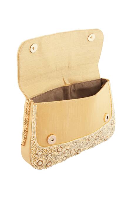 Shop Nazaakat By Samara Singh Cream Pearls Raw Silk Jewel Embellished Clutch Online at Aza Fashions Shop_Nazaakat By Samara Singh_Cream Pearls Raw Silk Jewel Embellished Clutch _Online_at_Aza_Fashions