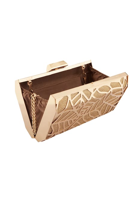 Nazaakat By Samara Singh_Gold Cut Work Metallic Out Clutch _at_Aza_Fashions