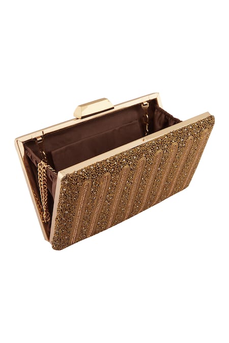 Nazaakat By Samara Singh_Gold Cut Work Cutdana Embellished Clutch _at_Aza_Fashions
