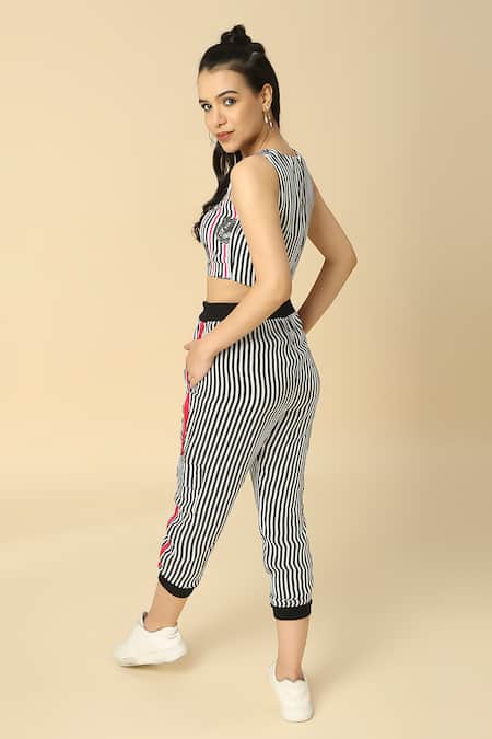 Shop Neha Gursahani Black Viscose, Crepe Round Neck Printed Crop Top And Pant Set at Aza Fashions Shop_Neha Gursahani_Black Viscose, Crepe Round Neck Printed Crop Top And Pant Set _at_Aza_Fashions