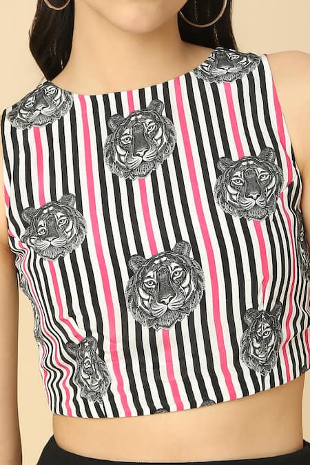 Buy Neha Gursahani Black Viscose, Crepe Round Neck Printed Crop Top And Pant Set Online at Aza Fashions Buy_Neha Gursahani_Black Viscose, Crepe Round Neck Printed Crop Top And Pant Set _Online_at_Aza_Fashions