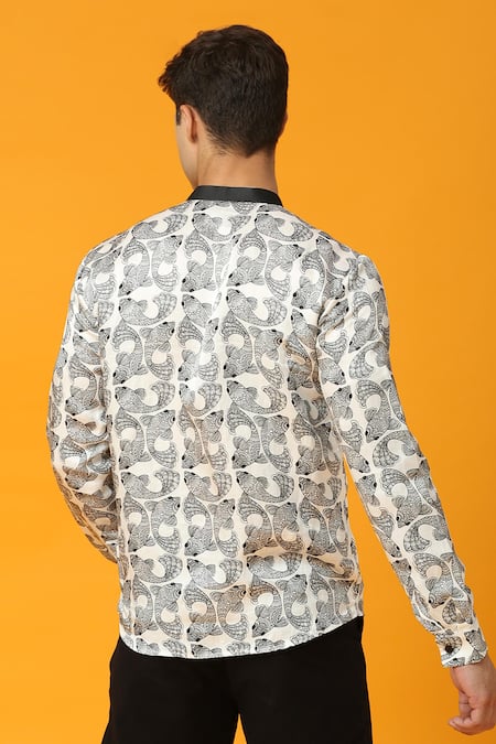 Neha Gursahani Fish Print Satin Linen Short Kurta 