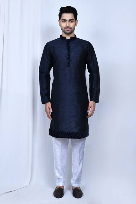 Buy_Arihant Rai Sinha_Blue Silk Embroidery Straight Fit Kurta With Pant_Online_at_Aza_Fashions