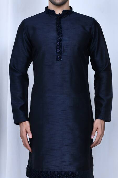 Shop_Arihant Rai Sinha_Blue Silk Embroidery Straight Fit Kurta With Pant_Online_at_Aza_Fashions