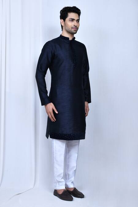 Arihant Rai Sinha_Blue Silk Embroidery Straight Fit Kurta With Pant_at_Aza_Fashions