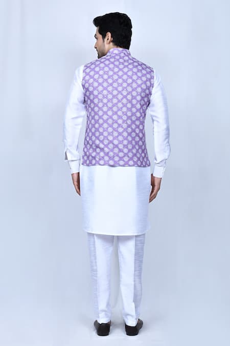 Shop_Arihant Rai Sinha_Purple Silk Embroidery, Sequins Floral Print Bundi And Kurta Set _at_Aza_Fashions