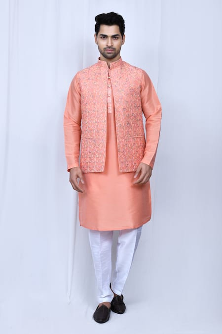 Arihant Rai Sinha Thread Embroidered Open Bundi Kurta Set 