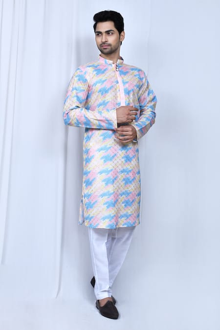Adara Khan Multi Color Kurta Cotton Printed And Embroidered Haze & Pant Set