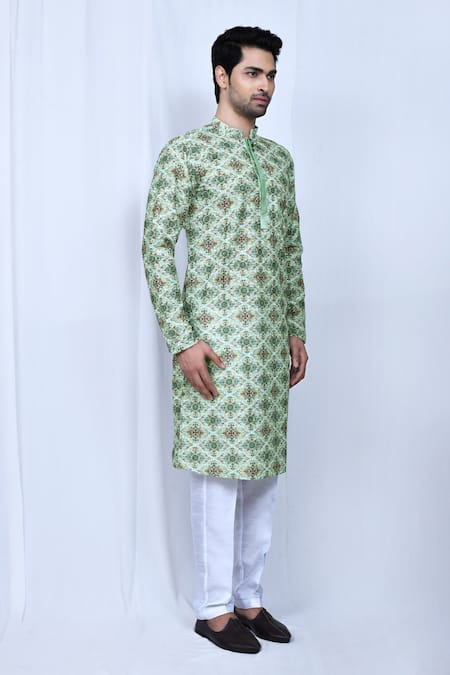 Buy_Arihant Rai Sinha_Green Cotton, Silk Moroccan Print Kurta Pant Set