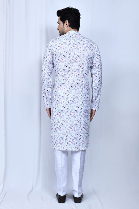 Shop_Arihant Rai Sinha_Purple Cotton, Silk Sequins Bloom Print Kurta Pant Set _at_Aza_Fashions