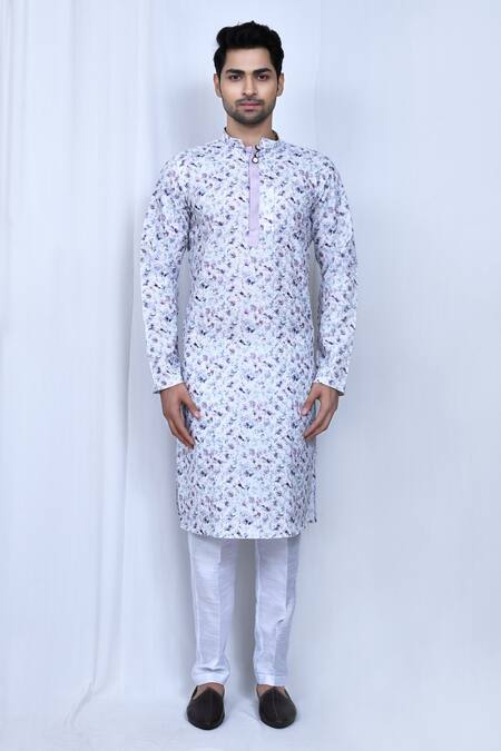 Shop_Arihant Rai Sinha_Purple Cotton, Silk Sequins Bloom Print Kurta Pant Set _Online_at_Aza_Fashions