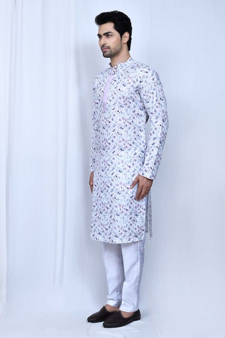 Arihant Rai Sinha_Purple Cotton, Silk Sequins Bloom Print Kurta Pant Set _at_Aza_Fashions