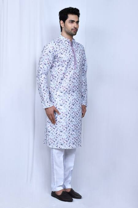 Buy_Arihant Rai Sinha_Purple Cotton, Silk Sequins Bloom Print Kurta Pant Set 