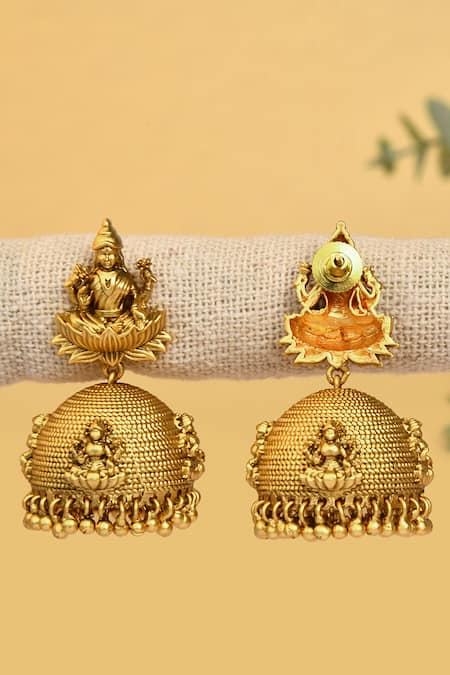 Gold Plated Temple Work 2024 Jhumka with Pearls