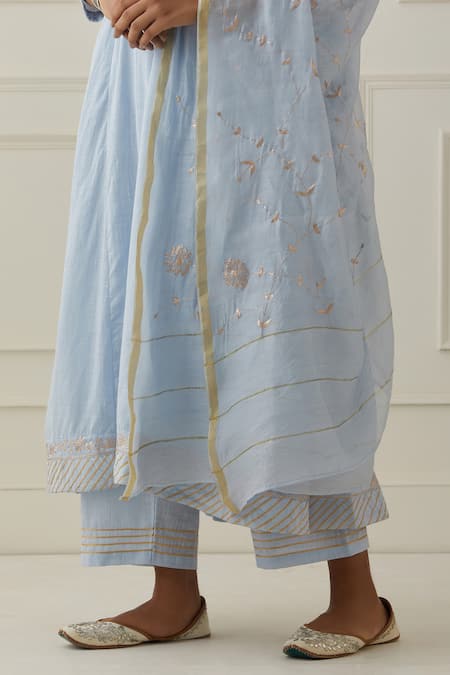 Kamaltaas Blue Cotton Embroidery Placket Anarkali Pant Set Online at Aza Fashions Kamaltaas_Blue Cotton Embroidery Placket Anarkali Pant Set _Online_at_Aza_Fashions