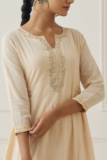 Buy Kamaltaas Peach Cotton Embroidery, Pearls Cuff Anarkali Pant Set Online at Aza Fashions Buy_Kamaltaas_Peach Cotton Embroidery, Pearls Cuff Anarkali Pant Set _Online_at_Aza_Fashions