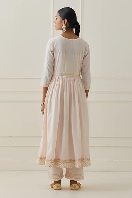 Shop Kamaltaas Pink Cotton Embroidery Keyhole Neck Hand Anarkali And Pant Set at Aza Fashions Shop_Kamaltaas_Pink Cotton Embroidery Keyhole Neck Hand Anarkali And Pant Set _at_Aza_Fashions