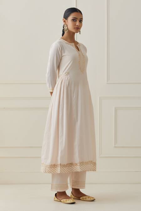 Shop Kamaltaas Pink Cotton Embroidery Keyhole Neck Hand Anarkali And Pant Set Online at Aza Fashions Shop_Kamaltaas_Pink Cotton Embroidery Keyhole Neck Hand Anarkali And Pant Set _Online_at_Aza_Fashions