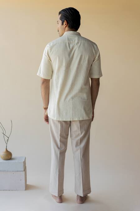 Shop_Nirjara_Off White Handloom Cotton Embellished Bead Kiku Tennis T Shirt_at_Aza_Fashions