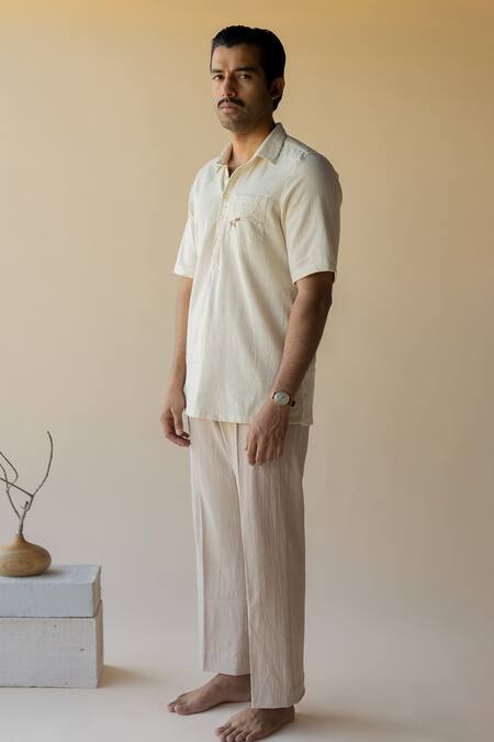 Nirjara_Off White Handloom Cotton Embellished Bead Kiku Tennis T Shirt_Online_at_Aza_Fashions