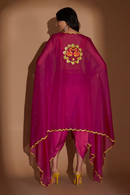Shop Show Shaa Pink Satin, Organza, Crepe Sequins, Cut Work, Embellished Blouse Cape Set at Aza Fashions Shop_Show Shaa_Pink Satin, Organza, Crepe Sequins, Cut Work, Embellished Blouse Cape Set _at_Aza_Fashions