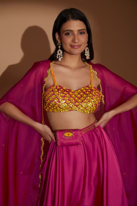 Show Shaa Pink Satin, Organza, Crepe Sequins, Cut Work, Embellished Blouse Cape Set Online at Aza Fashions Show Shaa_Pink Satin, Organza, Crepe Sequins, Cut Work, Embellished Blouse Cape Set _Online_at_Aza_Fashions