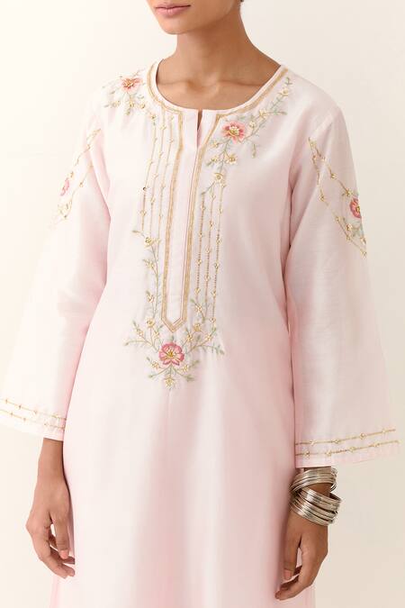 Shop Anantaa By Roohi Pink Silk, Chanderi Embroidery Round Neck Kurta Online at Aza Fashions Shop_Anantaa By Roohi_Pink Silk, Chanderi Embroidery Round Neck Kurta _Online_at_Aza_Fashions