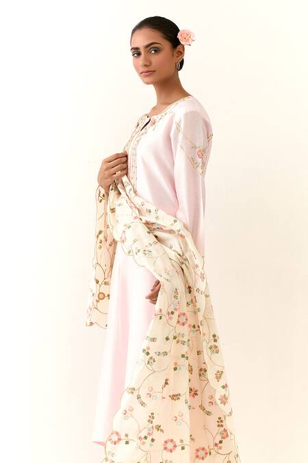 Anantaa By Roohi Pink Silk, Chanderi Embroidery Round Neck Kurta at Aza Fashions Anantaa By Roohi_Pink Silk, Chanderi Embroidery Round Neck Kurta _at_Aza_Fashions