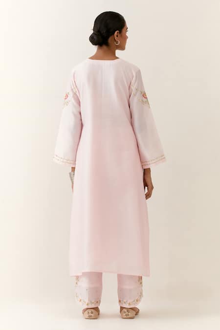 Shop Anantaa By Roohi Pink Silk, Chanderi Embroidery Round Neck Kurta And Palazzo Set at Aza Fashions Shop_Anantaa By Roohi_Pink Silk, Chanderi Embroidery Round Neck Kurta And Palazzo Set _at_Aza_Fashions
