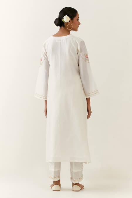 Shop Anantaa By Roohi Off White Silk, Chanderi Embroidery Round Neck Kurta And Palazzo Set at Aza Fashions Shop_Anantaa By Roohi_Off White Silk, Chanderi Embroidery Round Neck Kurta And Palazzo Set _at_Aza_Fashions