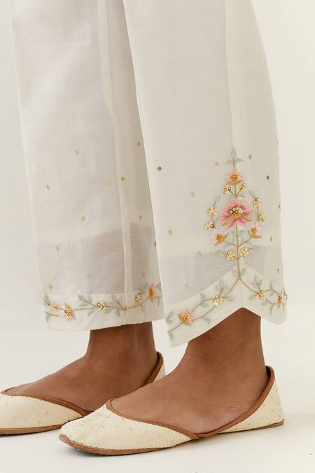 Buy Anantaa By Roohi Off White Silk, Chanderi Embroidery Round Neck Kurta And Palazzo Set Online at Aza Fashions Buy_Anantaa By Roohi_Off White Silk, Chanderi Embroidery Round Neck Kurta And Palazzo Set _Online_at_Aza_Fashions